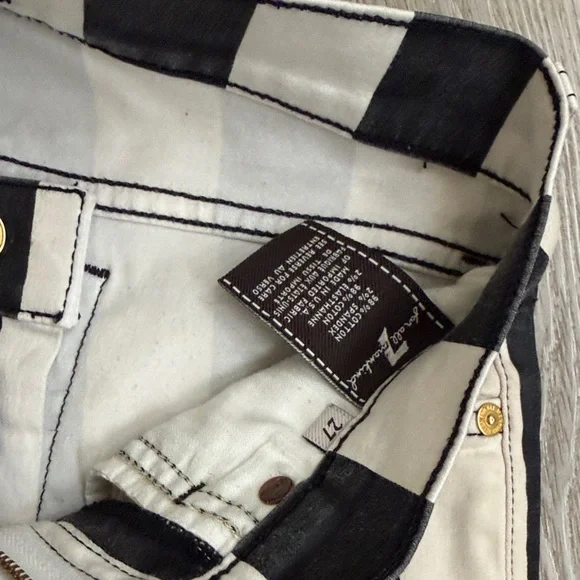7 For All Mankind Black and Cream Striped Straight Leg Jeans - Picture 2 of 3